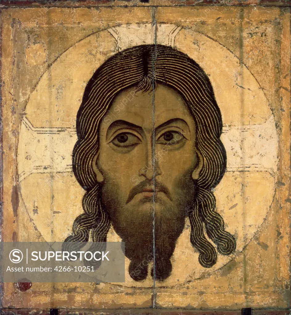 Portrait of Jesus, Russian icon, tempera on panel, 1130-1200, Russia, Moscow, State Tretyakov Gallery, 77x71