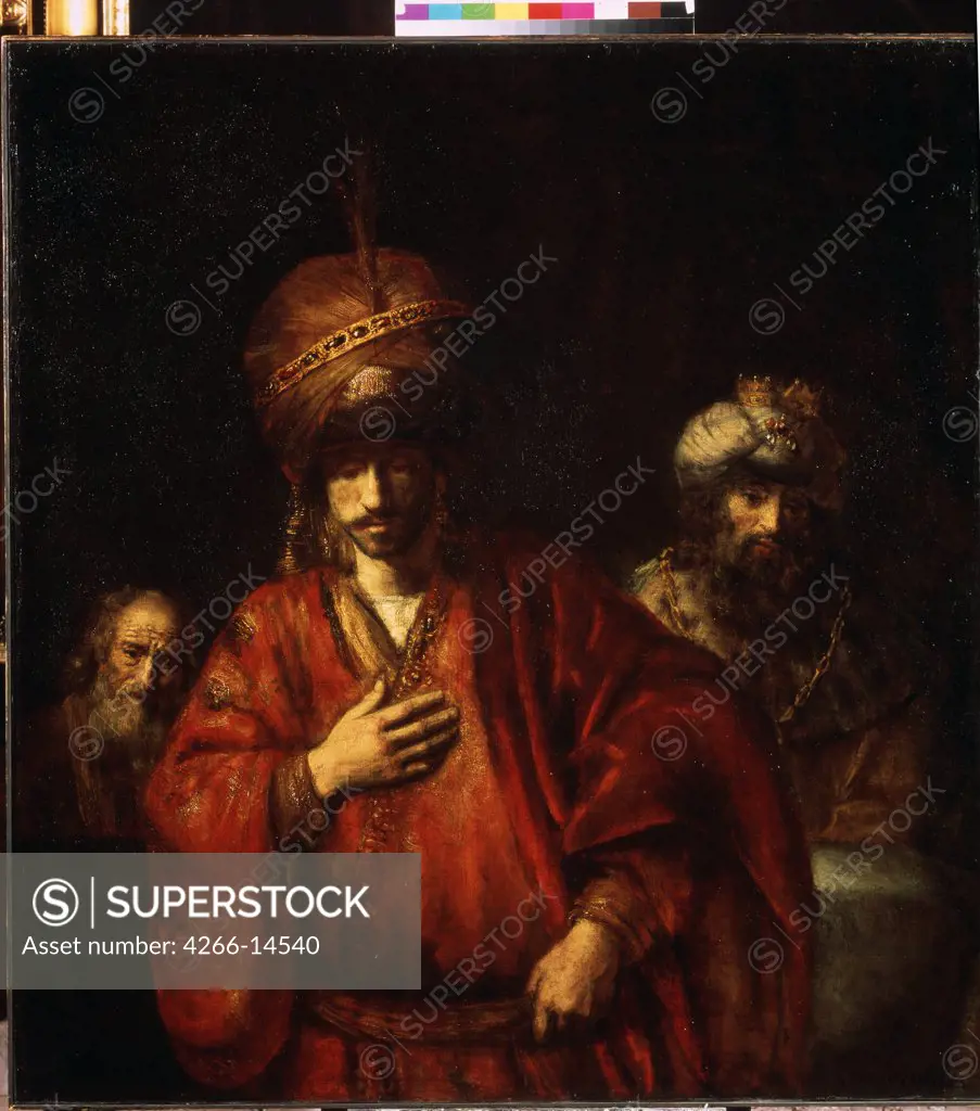 Persian King Ahasuerus by Rembrandt van Rhijn, oil on canvas, 1665, 1606-1669, Russia, St Petersburg, State Hermitage, 127x116