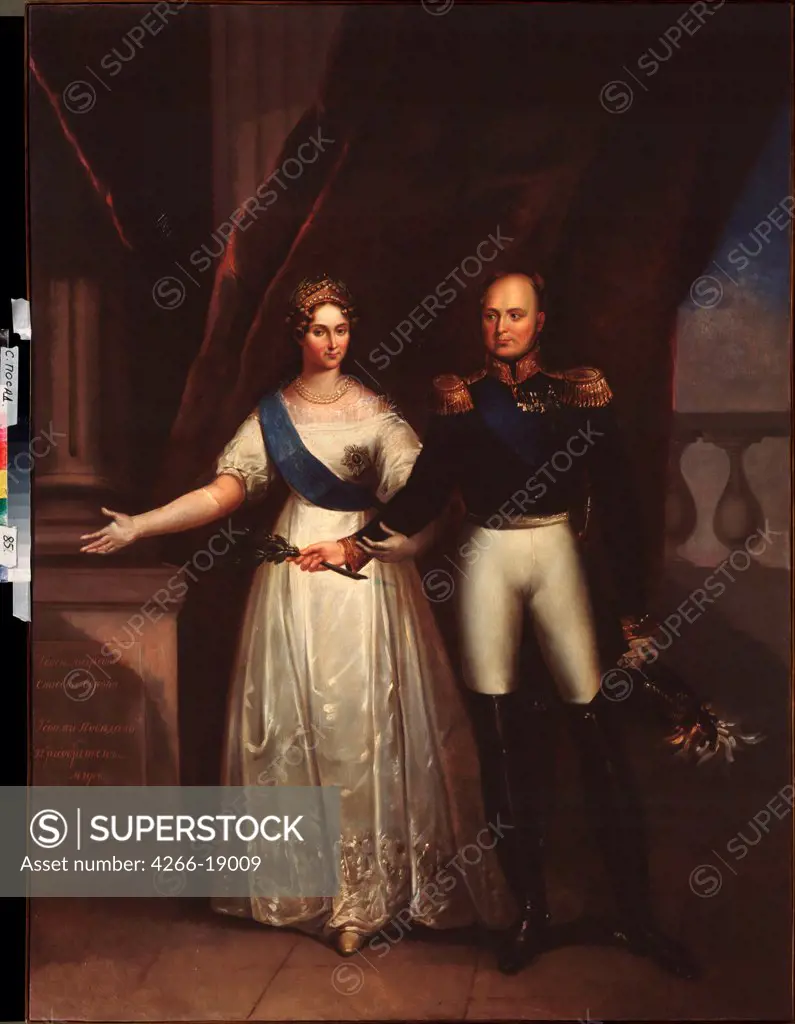 Portrait of Emperor Alexander I (1777-1825) with his Wife by Russian master  / State Open-air Museum of the Trinity Lavra of St. Sergius, Sergyev Possad/ Early 19th cen./ Russia/ Oil on canvas/ Russian Painting of 19th cen./ 143x108/ Portrait