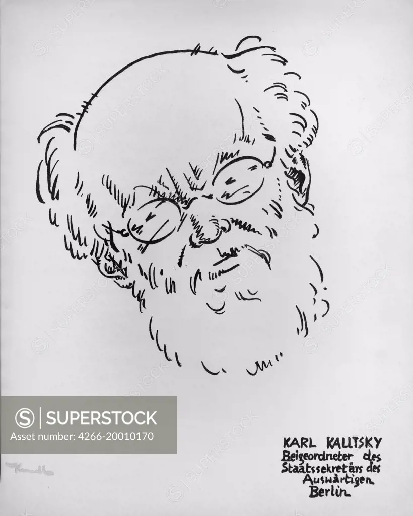 Caricature of Karl Kautsky (1854-1938) by Kursell, Otto von (1884-1967) / Private Collection / 1919 / Germany / Lithograph / Portrait /Caricature