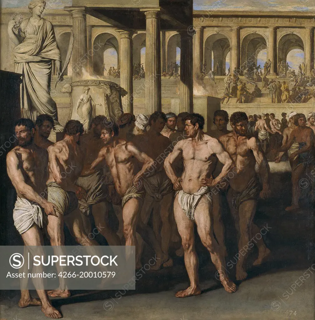 Gladiators by Falcone, Aniello (1600/7-1665) / Museo del Prado, Madrid / 1640 / Italy, School of Neaple / Oil on canvas / Genre / 186x183 / Baroque