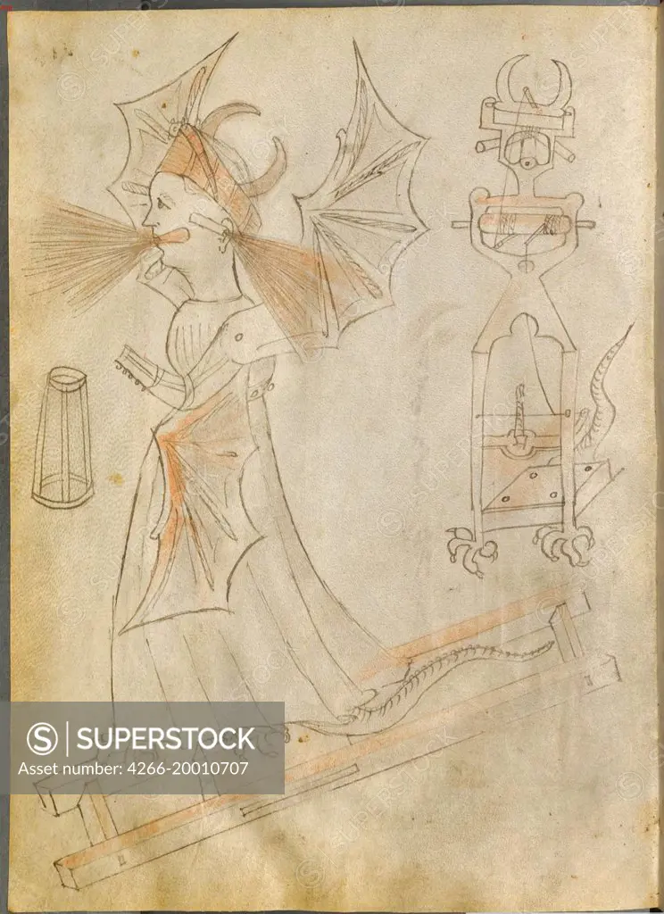 The Fire Witch (From: Bellicorum instrumentorum liber, cum figuris) by Fontana, Giovanni (1395-1455) / Bayerische Staatsbibliothek, Munich / c.1425 / Italy / Watercolour and ink on paper / Mythology, Allegory and Literature /Gothic