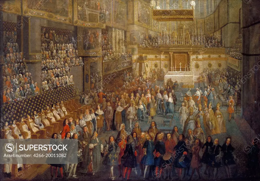 The coronation of Louis XV in the Rheims Cathedral, 25 October 1722 by Martin, Pierre-Denis II (1663-1742) / Musee de l'Histoire de France, Chateau de Versailles / 1724 / France / Oil on canvas / History / 39,2x54,7 / Baroque