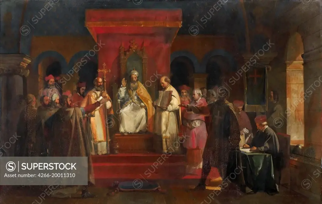 Pope Honorius II granting official recognition to the Knights Templar in 1128 by Granet, Francois Marius (1775-1849) / Musee de l'Histoire de France, Chateau de Versailles / 1840 / France / Oil on canvas / History / 70x111 / History painting