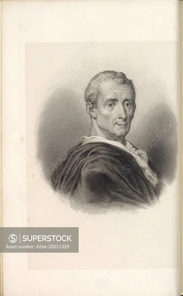 Charles de Secondat, Baron de Montesquieu (1689-1755) by Anonymous   / Private Collection / 18th century / France / Copper engraving / Portrait /Rococo