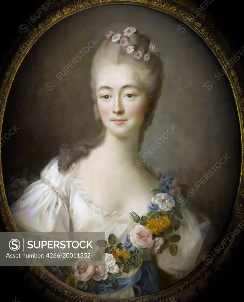 Jeanne Becu, comtesse Du Barry (1743-1793) as Flora by Drouais, Francois-Hubert (1727-1775) / Musee de l'Histoire de France, Chateau de Versailles / 1769 / France / Oil on canvas / Portrait / 70,5x58 / Rococo