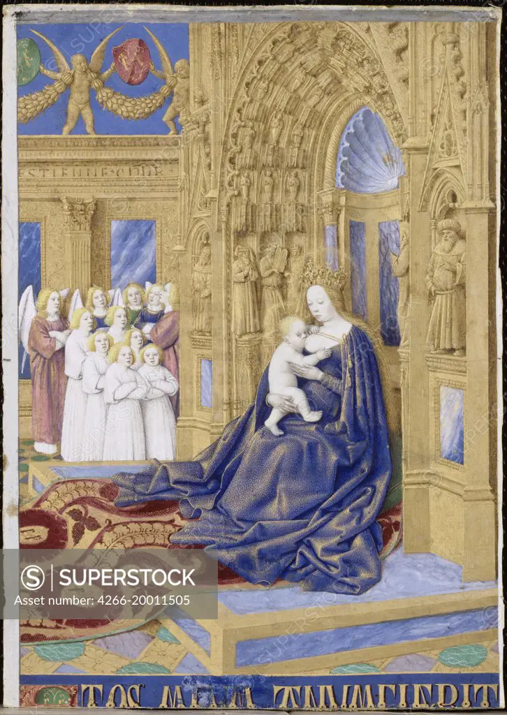 The Virgin and Child enthroned (Hours of Etienne Chevalier) by Fouquet, Jean (1420ñ1481) / Musee Conde, Chantilly / ca 1455 / France / Watercolour on parchment / Bible /Renaissance