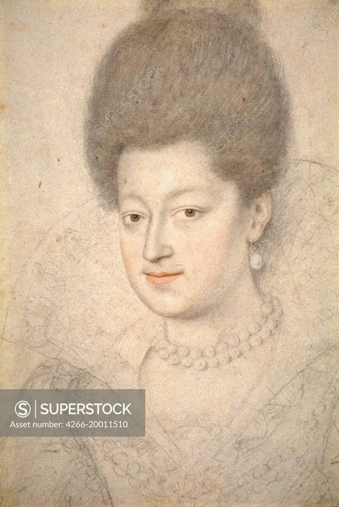 Portrait of Gabrielle d'Estrees by Dumoustier, Daniel (1574-1646) / Fine Arts Museums of San Francisco / ca. 1600 / France / Sanduine and chalk on paper / Portrait / 31,5x21,3 / Baroque