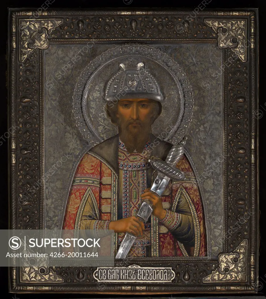 Saint Vsevolod Mstislavich, Prince of Pskov by Guryanov, Vasily Pavlovich (1867-1920) / Private Collection / c. 1900 / Russia, Moscow School / Tempera on panel / Bible /Russian icon painting