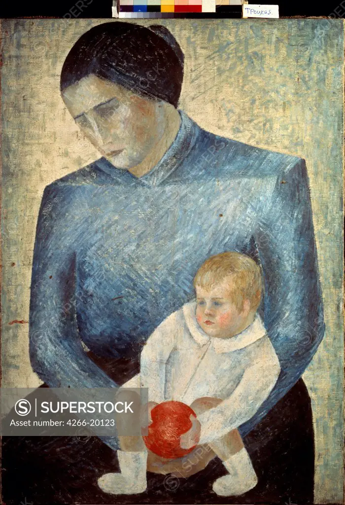 Child with an orange by Petrova-Troitskaya, Ekaterina (1900-1932)/ State Russian Museum, St. Petersburg/ 1928/ Russia/ Oil on canvas/ Russian avant-garde/ 141x100/ Genre