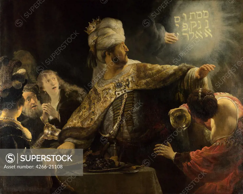 Belshazzar's Feast by Rembrandt van Rhijn (1606-1669)/ National Gallery, London/ ca 1637/ Holland/ Oil on wood/ Baroque/ 167,6x209/ Bible