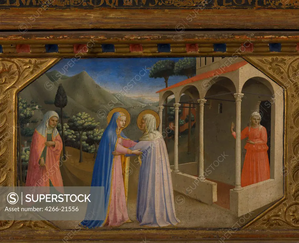 The Visitation (The Annunciation retable with 5 Predella scenes) by Angelico, Fra Giovanni, da Fiesole (ca. 1400-1455)/ Museo del Prado, Madrid/ 1430-1432/ Italy, Florentine School/ Tempera on panel/ Renaissance/ Bible