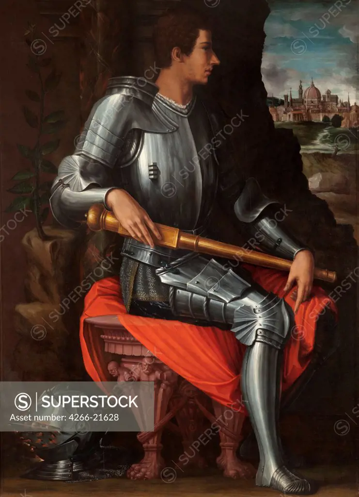 Portrait of Alessandro de' Medici (1511-1537) in Armour by Vasari, Giorgio (1511-1574)/ Galleria degli Uffizi, Florence/ 1534/ Italy, Florentine School/ Oil on canvas/ Mannerism/ 157x114/ Portrait