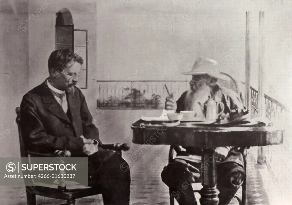 Leo Tolstoy and the Author Anton Chekhov in Gaspra, Tolstaya, Sophia Andreevna (1844-1919)