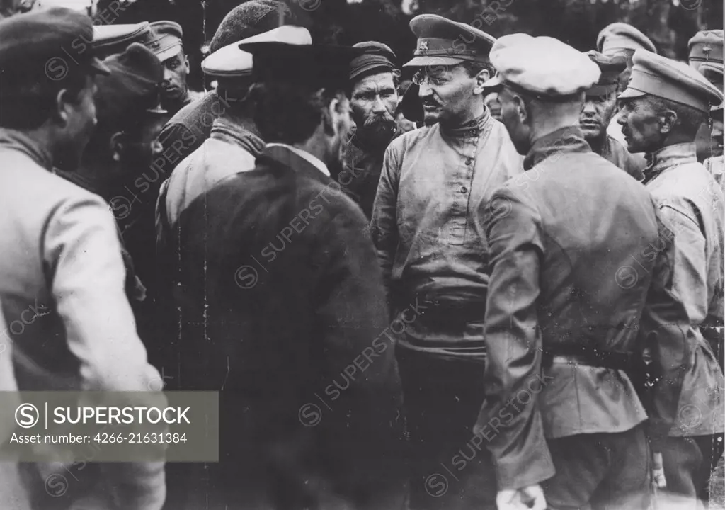 Trotsky talking with a group of Red Army soldiers, Anonymous  