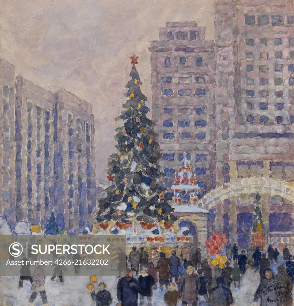 Christmas tree on the Manezhnaya Square in Moscow, Bobyshov, Mikhail Pavlovich (1885-1964)