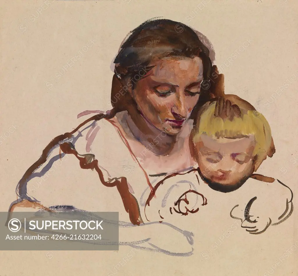 Portrait of Ekaterina Lanceray with child, Serebriakova, Zinaida Yevgenievna (1884-1967)