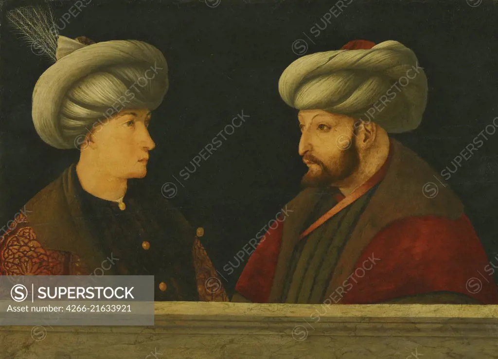 Portrait of Sultan Mehmed II with a young dignitary, Bellini, Gentile, (Follower of)  