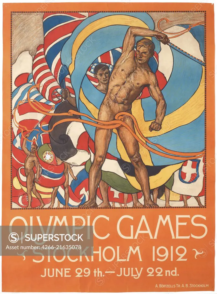 Official poster for the 1912 Summer Olympics in Stockholm, Hjortzberg, Olle (1872-1959)