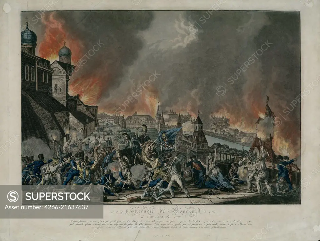 Fire of Moscow on 15th September 1812 (The French in Moscow), Rugendas, Johann Lorenz, the Younger (1775-1826)