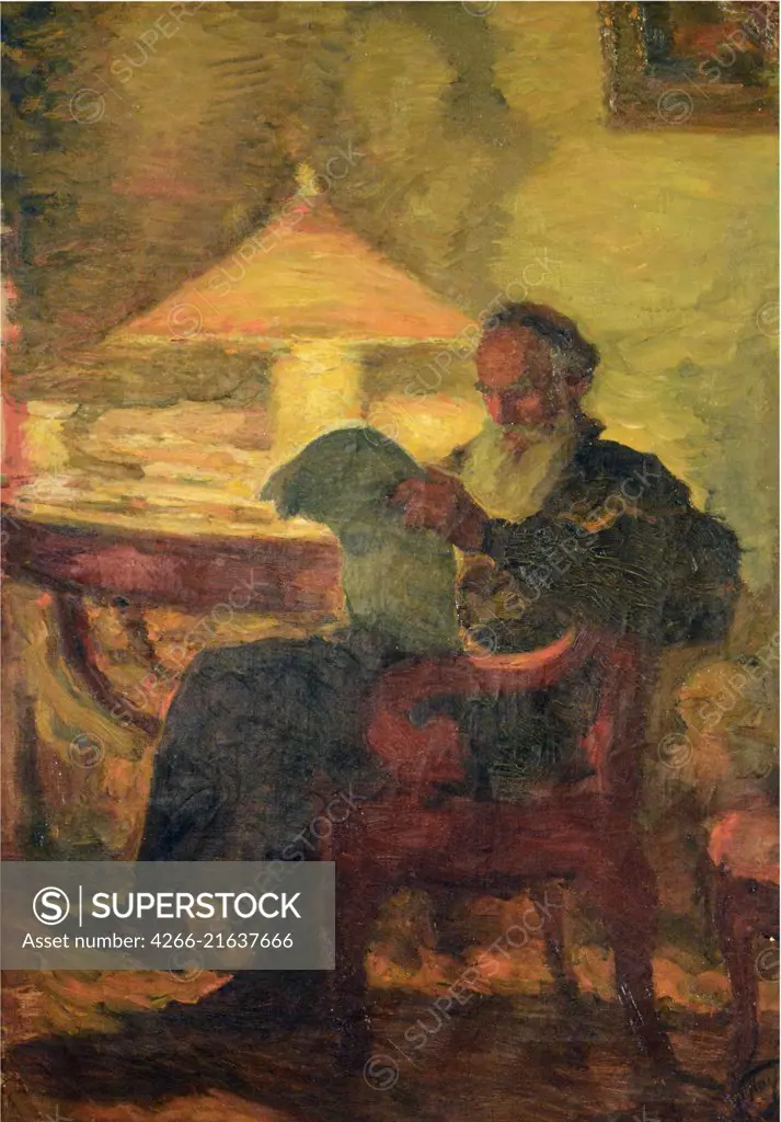 Leo Tolstoy reading, Pasternak, Leonid Osipovich (1862-1945)