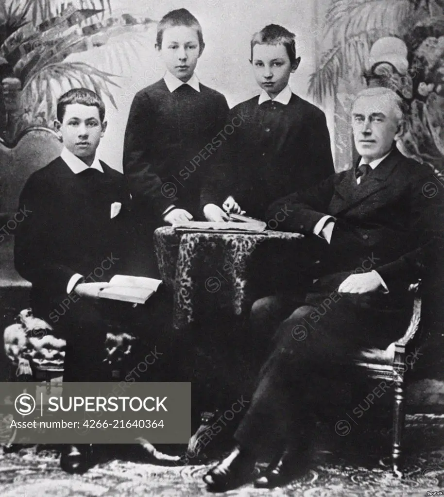 Sergei Rachmaninoff (second from left) with teacher Nikolai Zverev and two classmates at the Moscow Conservatory, Anonymous  