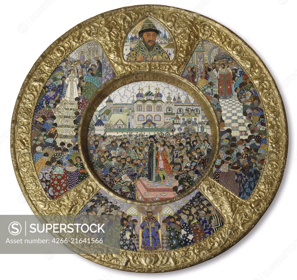 Dish with scenes the Election of Michail Romanov to the Tsar on 14 March 1613, Russian Applied Art  