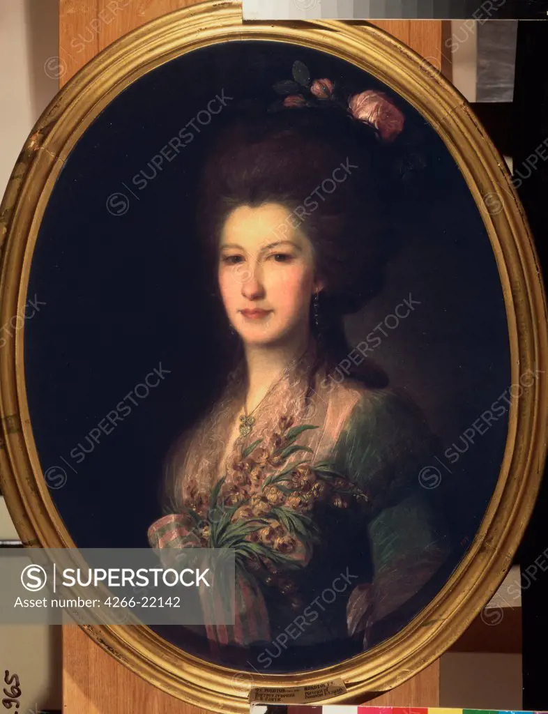 Portrait of Countess Elisabeth Santi by Rokotov, Fyodor Stepanovich (1735-1808)/ State Russian Museum, St. Petersburg/ 1785/ Russia/ Oil on canvas/ Russian Art of 18th cen./ 72,5x56/ Portrait