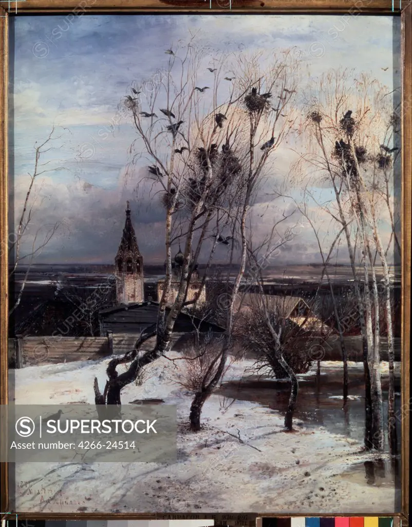 The Rooks Have Come Back by Savrasov, Alexei Kondratyevich (1830-1897) State Tretyakov Gallery, Moscow 1871 Oil on canvas 62x48,5 Russia Russian Painting of 19th cen. Landscape Painting