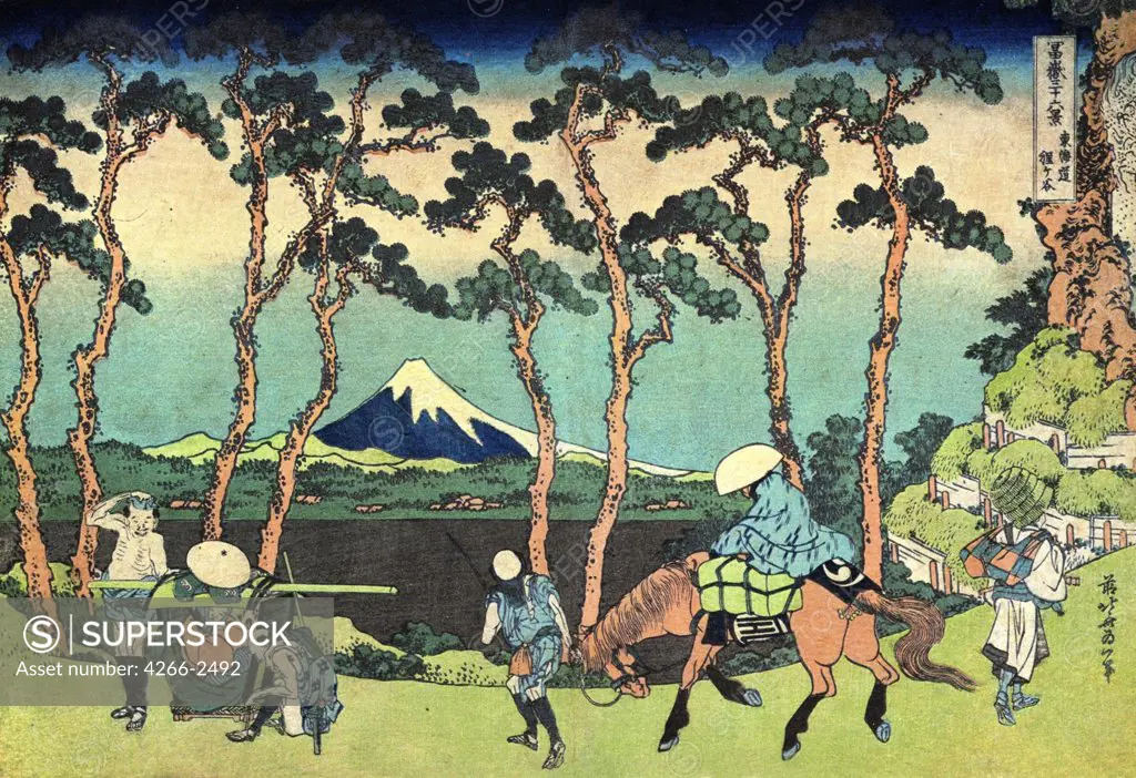 Master and villagers coming home by Katsushika Hokusai, color woodcut, 1830-1833, 1760-1849, Russia, Moscow, State A. Pushkin Museum of Fine Arts, 25x37