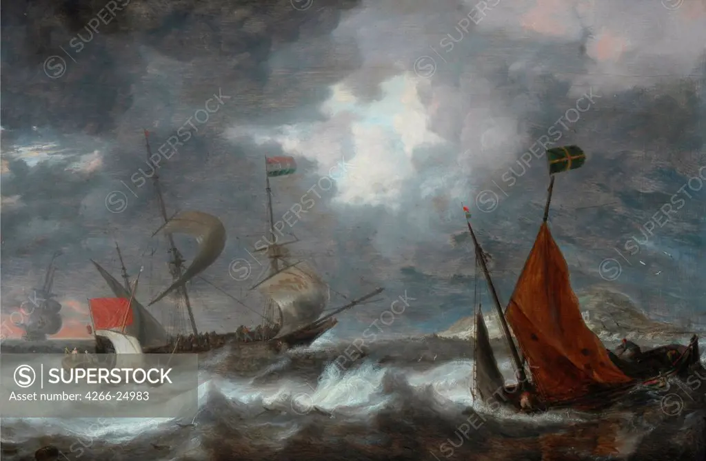 Sea storm with sailing ships by Peeters, Bonaventura, the Elder (1614-1652) Wilanow Palace Museum c. 1645 Oil on wood 38x57 Flanders Baroque Landscape Painting