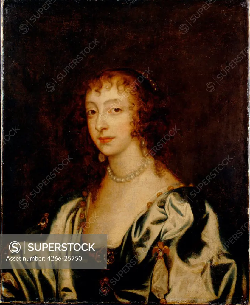 Portrait of Queen Henrietta Maria of France (1609-1669) by Dyck, Sir Anthonis, van (1599-1641) Private Collection 1666 Oil on canvas 67x54,6 Flanders Baroque Portrait Painting