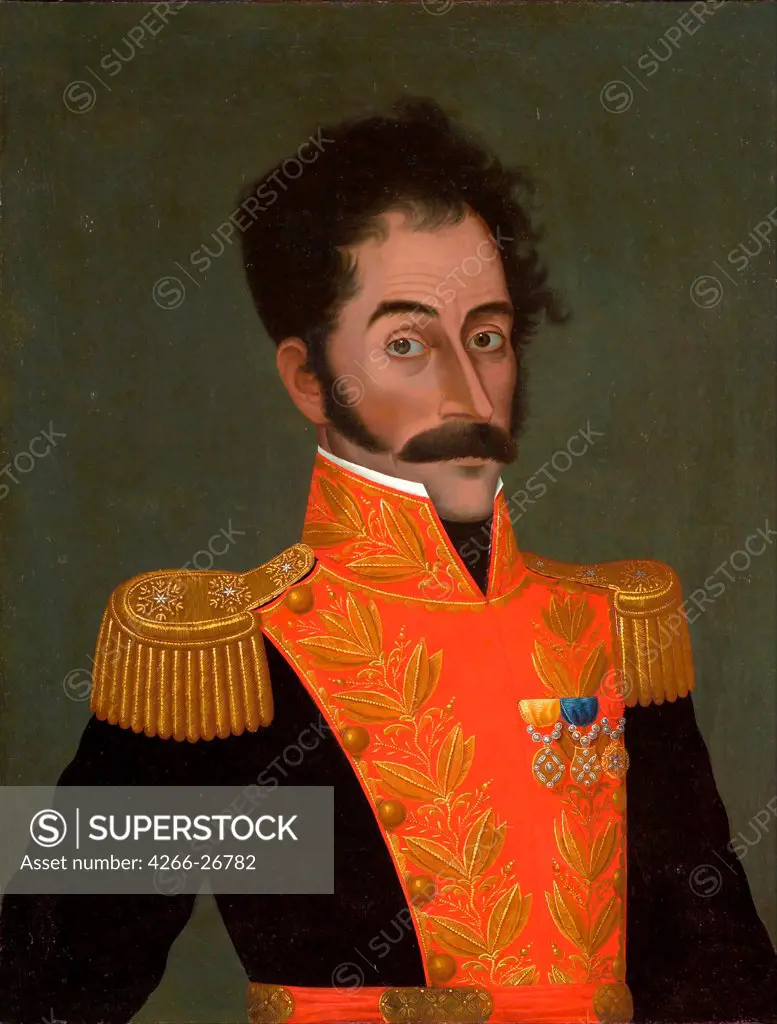 Portrait of Simon Bolivar by Gil de Castro, Jose (1785-1837)  Museo de Arte de Lima  c. 1823  Peru  Oil on canvas  Painting  Portrait