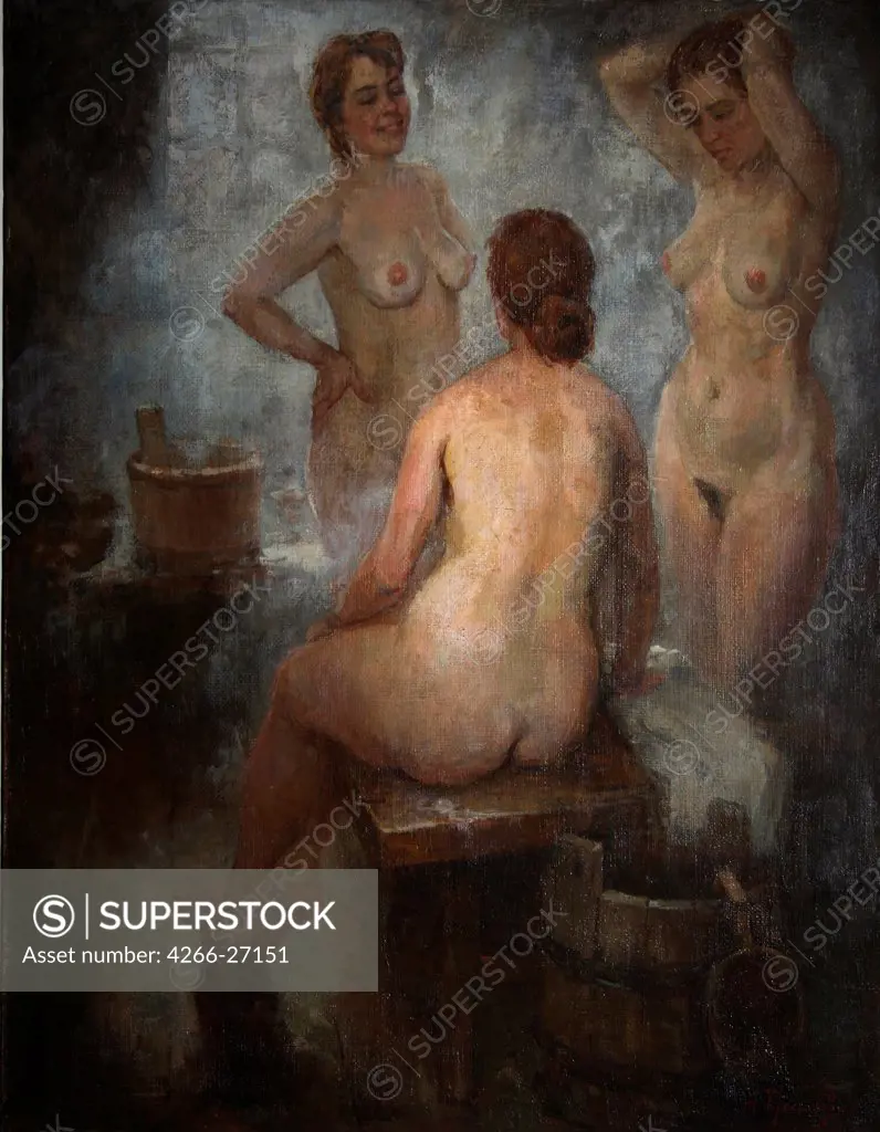 Russian bath by Gerasimov, Alexander Mikhailovich (1881-1963) Regional A.  Gerasimov Art Museum, Michurinsk 1938 Russia Oil on canvas Painting Genre, Nude painting - SuperStock