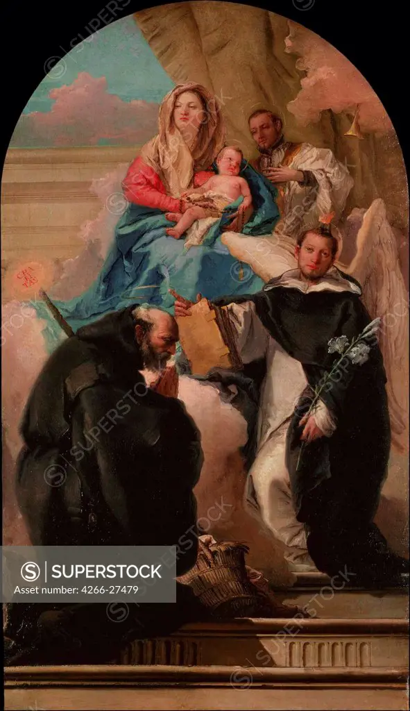 Madonna and Child with Three Saints by Tiepolo, Giandomenico (1727-1804) / National Museum of Western Art, Tokyo / Rococo / ca 1760 / Italy, Venetian School / Oil on canvas / Bible / 135x77,8