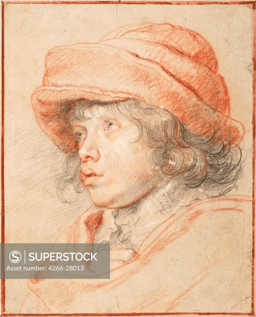 Rubens's Son Nicolaas Wearing a Red Felt Cap by Rubens, Pieter Paul (1577-1640) / Albertina, Vienna / Baroque / 1625-1627 / Flanders / Sanguine, black and white chalk on paper / Portrait / 29,2x23,2