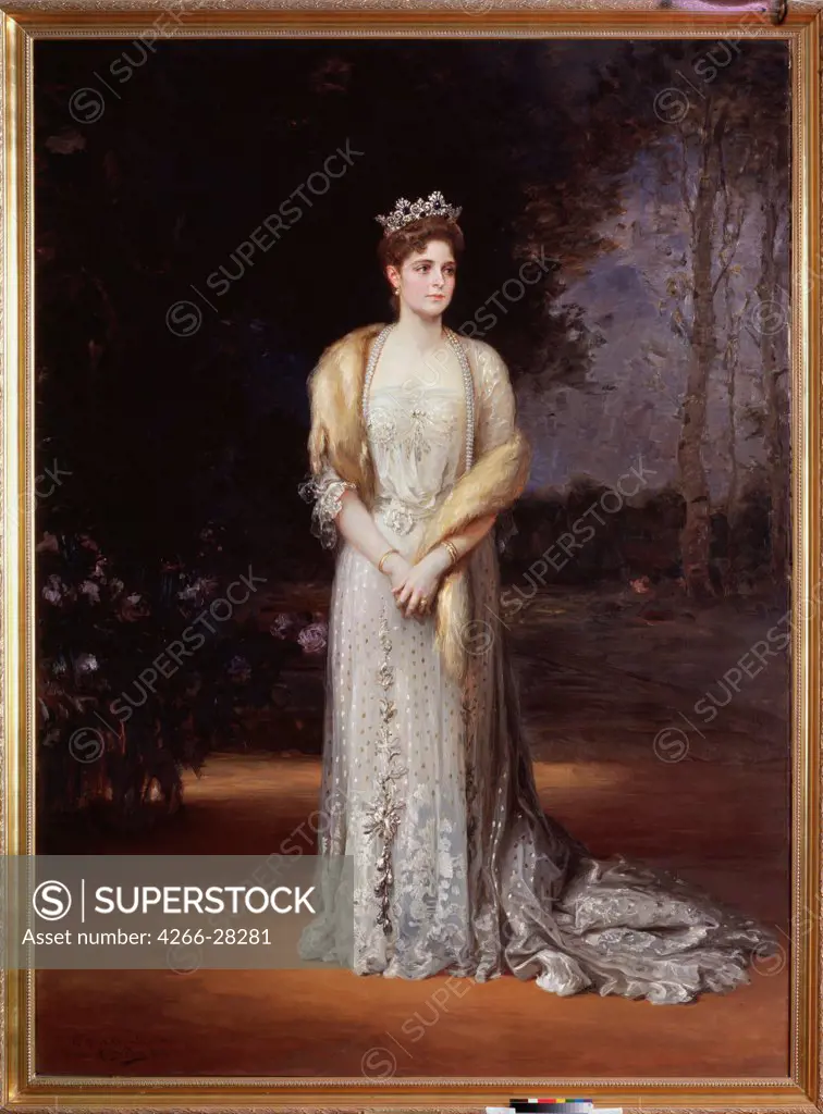 Portrait of Empress Alexandra Fyodorovna of Russia (1872-1918), the wife of Tsar Nicholas II by Veber, Jakov Jakovlevich (1870-after 1941) / State Russian Museum, St. Petersburg / Russian Painting, End of 19th - Early 20th cen. / 1914 / Russia / Oil on c