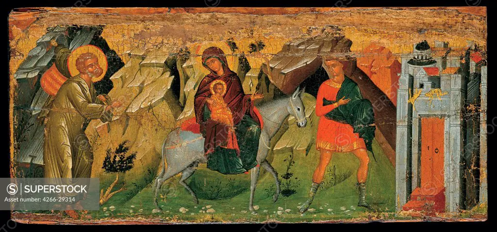 The Flight into Egypt by Byzantine icon   / Benaki Museum, Athens / 1470-1499 / Byzantium / Tempera on panel / Bible / 28x62