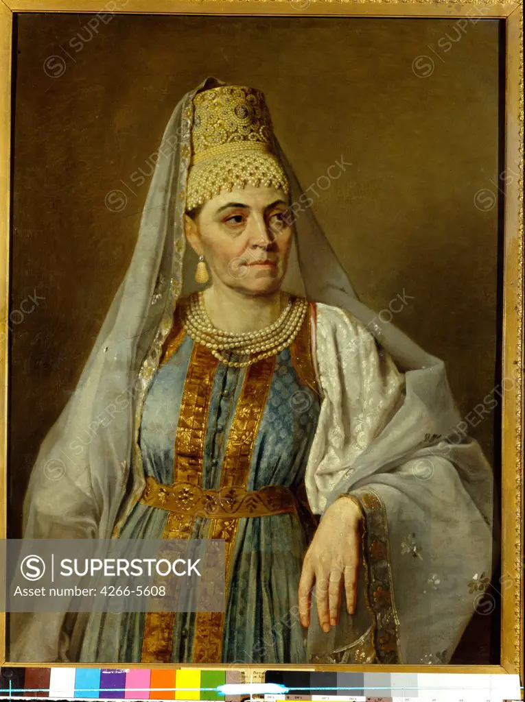 Portrait of woman in traditional clothing by Alexei Gavrilovich Venetsianov, Oil on canvas, 1820s, 1780-1847, Russia, Moscow, State Tretyakov Gallery