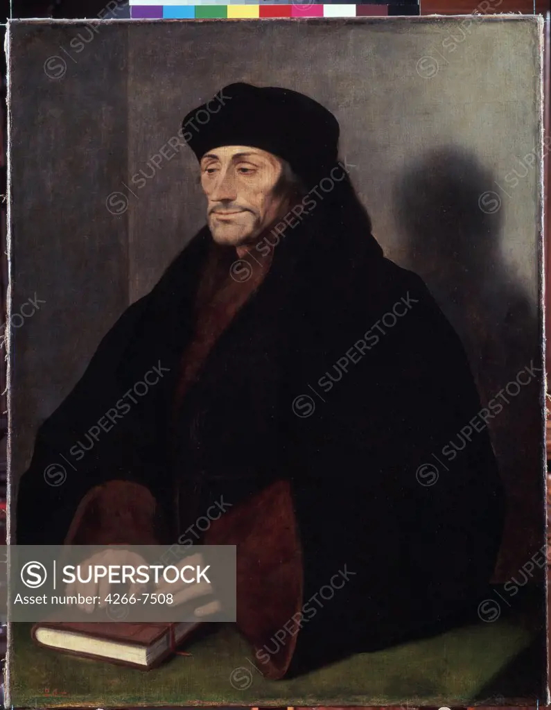 Portrait of Erasmus of Rotterdam by Hans Holbein the Younger, Oil on canvas, 1523, 1497-1543, Russia, St. Petersburg, State Hermitage, 84x66