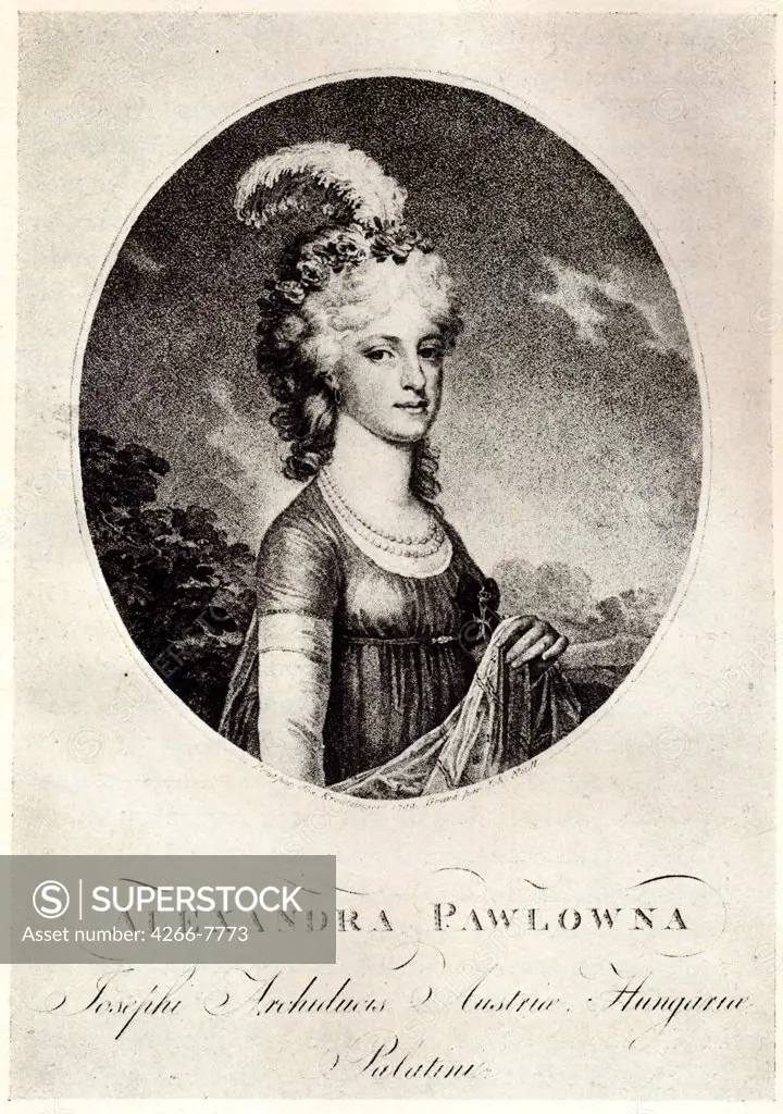 Portrait of Grand Duchess Alexandra Pavlovna by Anonymous artist, Lithograph, 19th century, Russia, St. Petersburg, Russian National Library