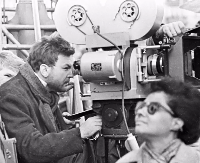 Film director Sergei Bondarchuk at the shooting of 'War and Peace' by Anonymous  /The State Central A. Bakhrushin Theatre Museum, Moscow/1964/Photograph/Russia/Portrait,Genre