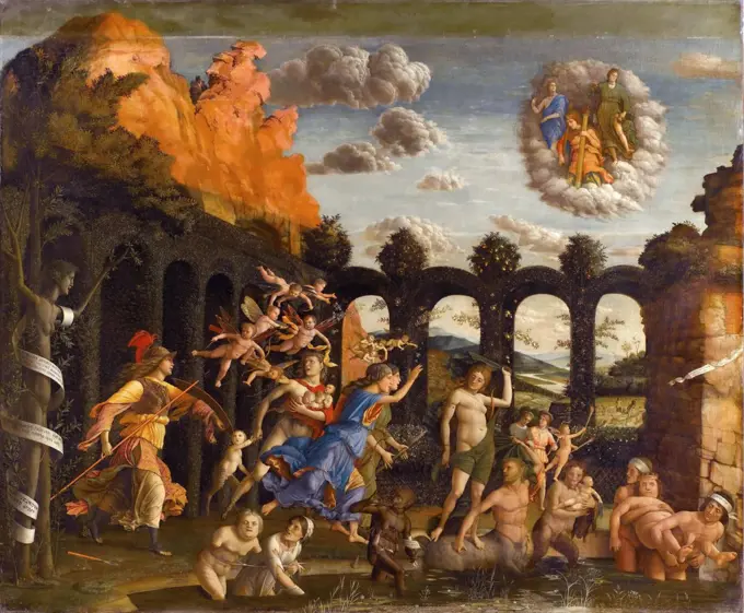 Minerva Expelling the Vices from the Garden of Virtue by Mantegna, Andrea (1431-1506) / Louvre, Paris / ca 1501-1502 / Italy, School of Mantua / Tempera on canvas / Mythology, Allegory and Literature / 159x192 / Renaissance
