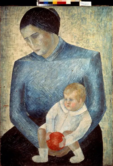 Child with an orange by Petrova-Troitskaya, Ekaterina (1900-1932)/ State Russian Museum, St. Petersburg/ 1928/ Russia/ Oil on canvas/ Russian avant-garde/ 141x100/ Genre