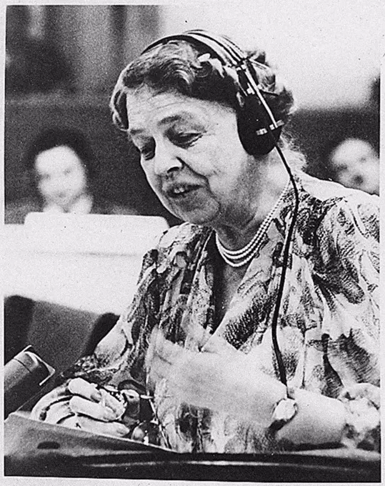 Eleanor Roosevelt speaking at the United Nations in July 1947, Anonymous  