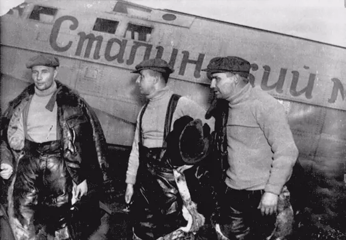 Alexander Belyakov, Georgiy Baidukov and Valery Chkalov by their plane on June 20, 1937, Anonymous  