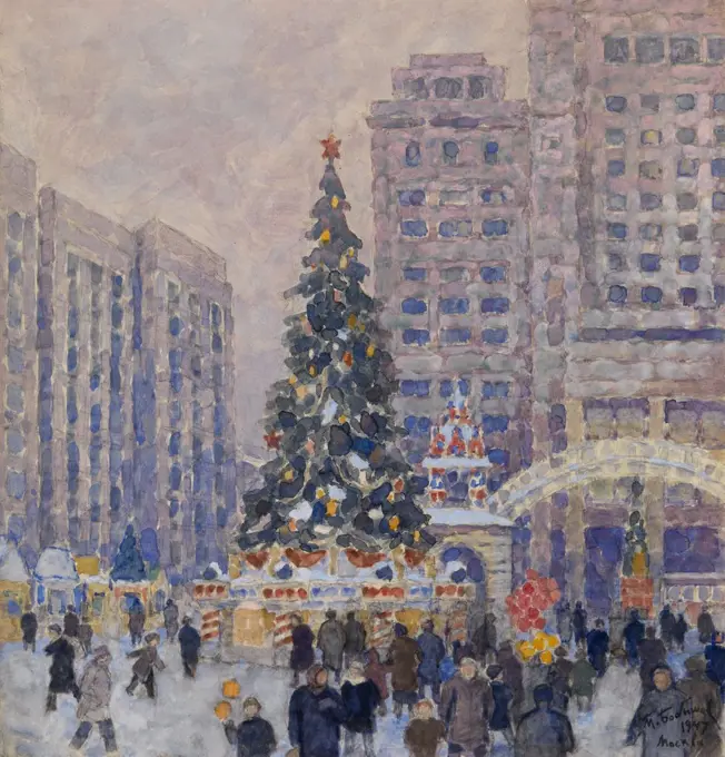 Christmas tree on the Manezhnaya Square in Moscow, Bobyshov, Mikhail Pavlovich (1885-1964)