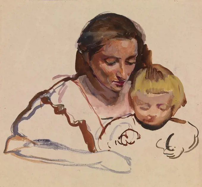 Portrait of Ekaterina Lanceray with child, Serebriakova, Zinaida Yevgenievna (1884-1967)