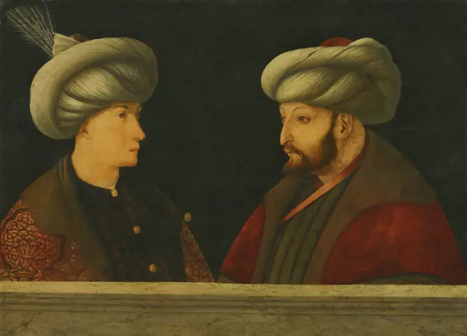 Portrait of Sultan Mehmed II with a young dignitary, Bellini, Gentile, (Follower of)  