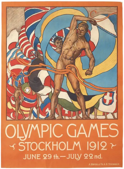 Official poster for the 1912 Summer Olympics in Stockholm, Hjortzberg, Olle (1872-1959)